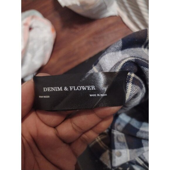 Denim Flower Shirt Mens Small S Multi Plaid Flannel Ricky Singh Button Up NEW - Picture 9 of 12